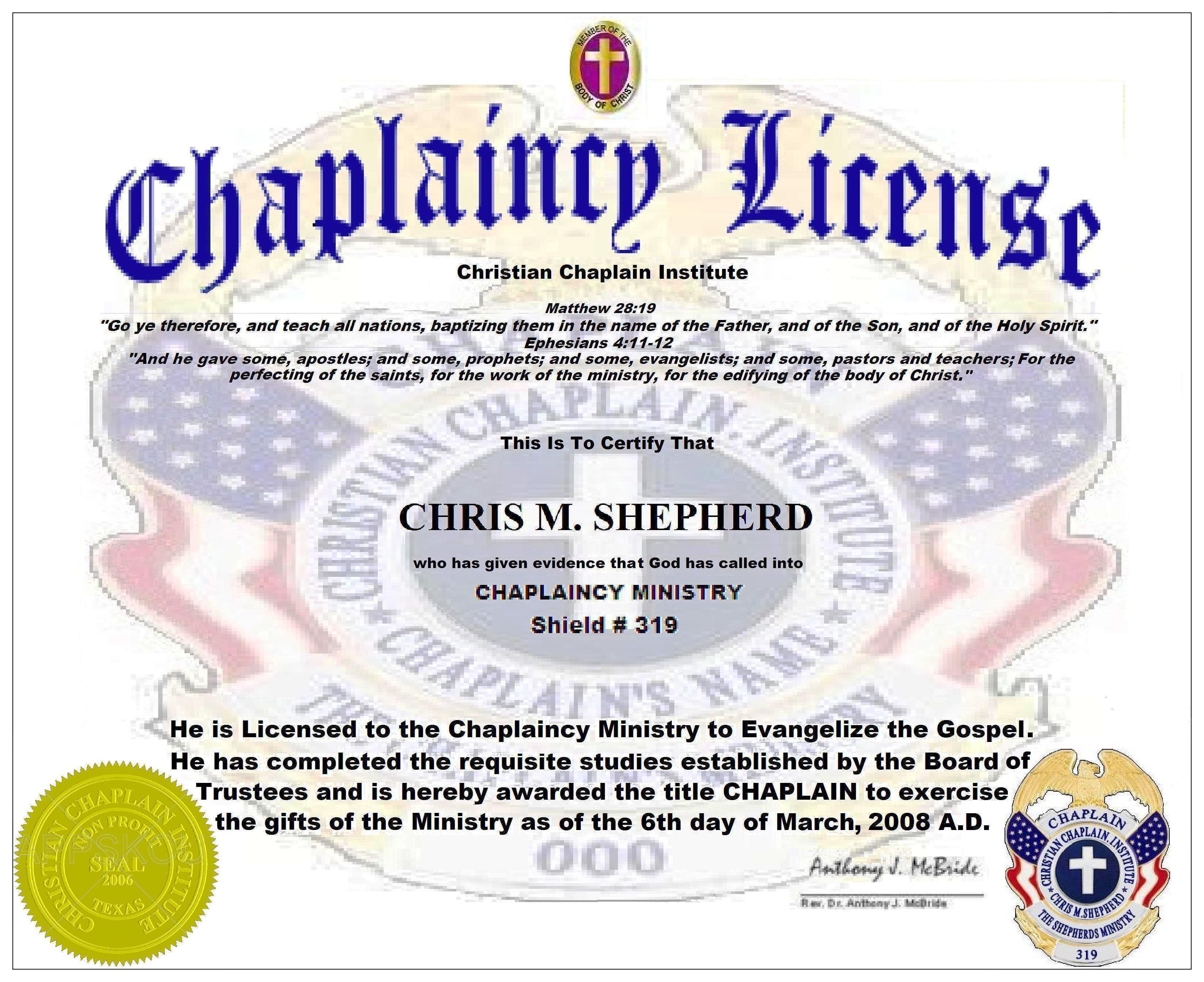 Chaplaincy License